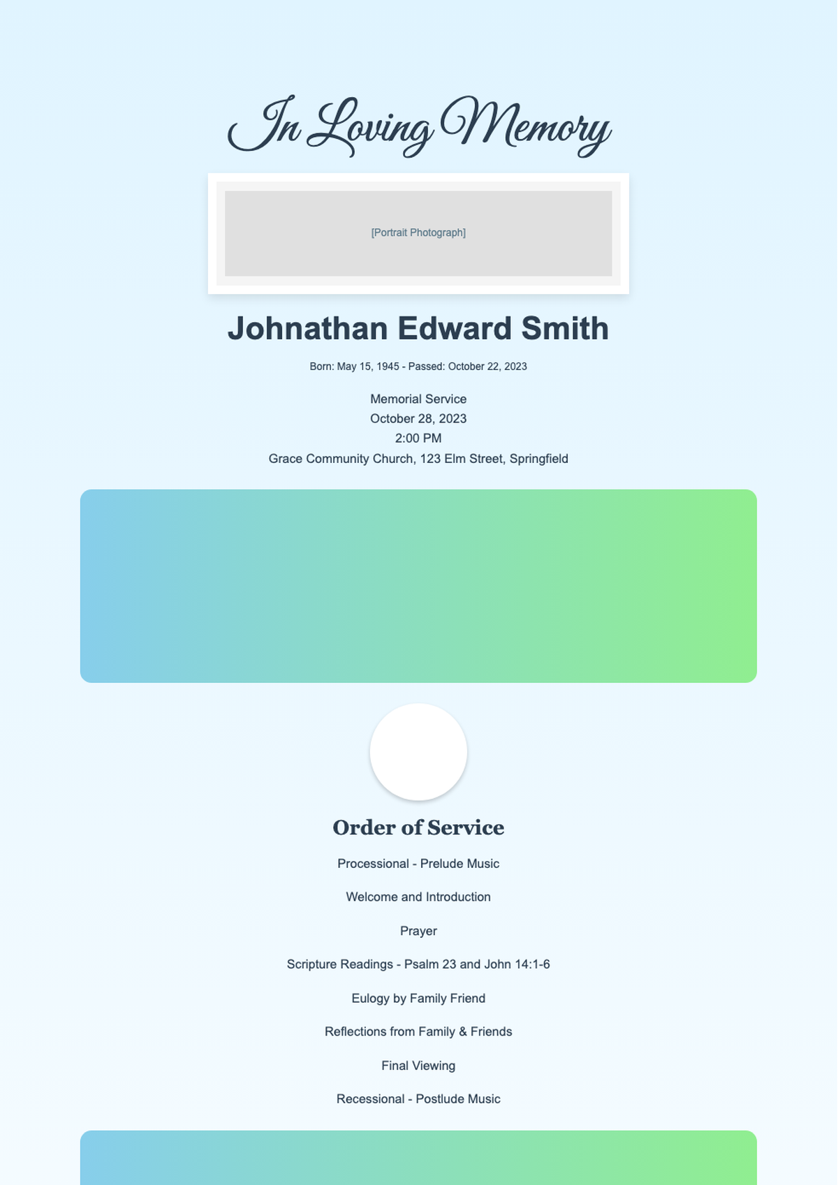 Soft pastel baby memorial program with photo and floral accents_variant_3
